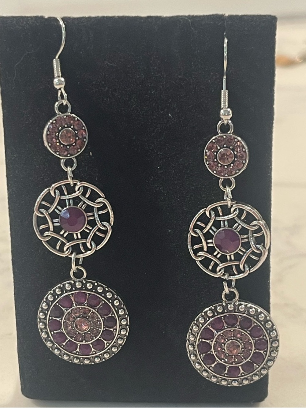 paparazzi Purple Multi-Drop Filigree Earrings - Silver Tone